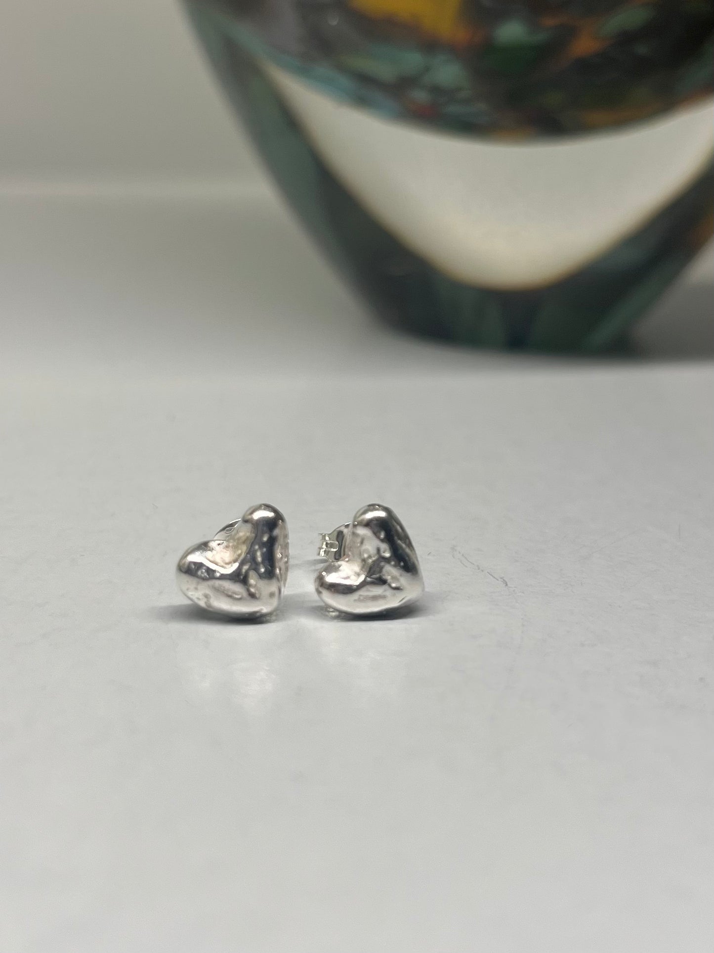 Eco Sterling Silver Molten Heart Studs